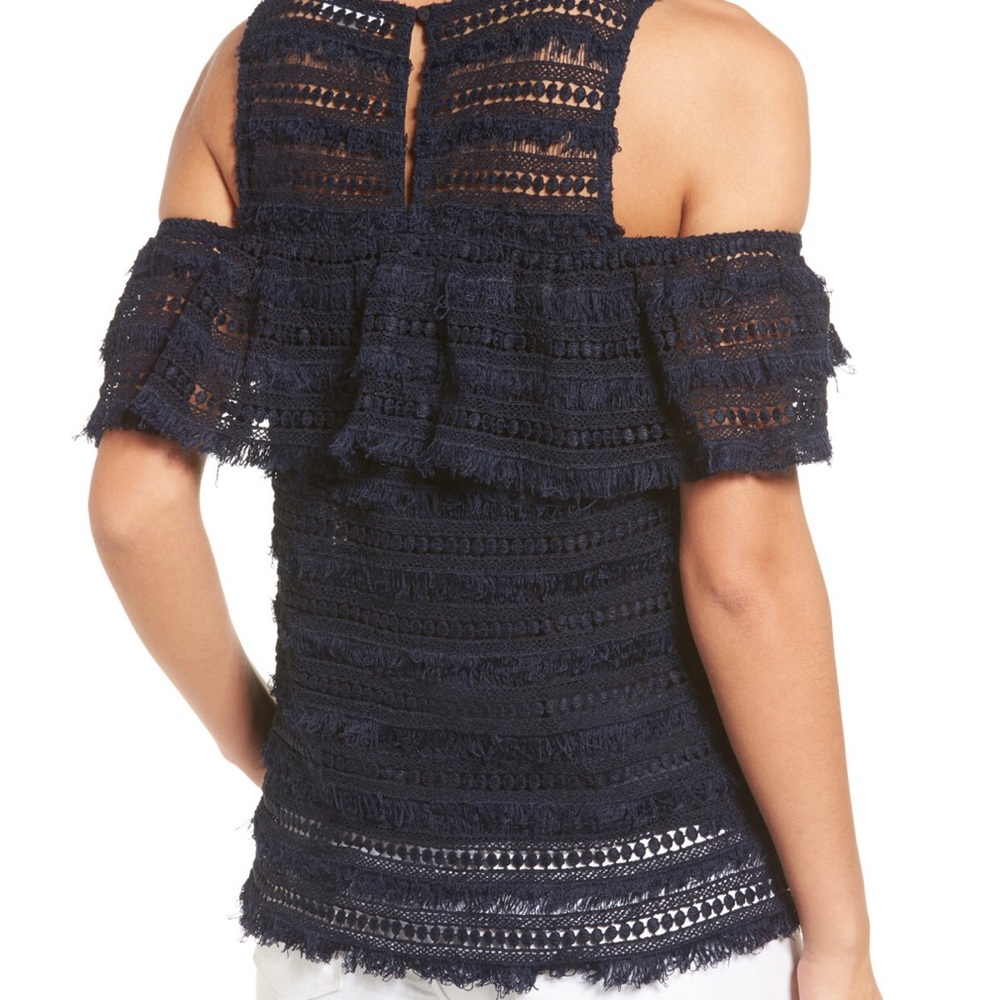 Chelsea28 fringe lace cold shoulder top NWT - Picture 3 of 7